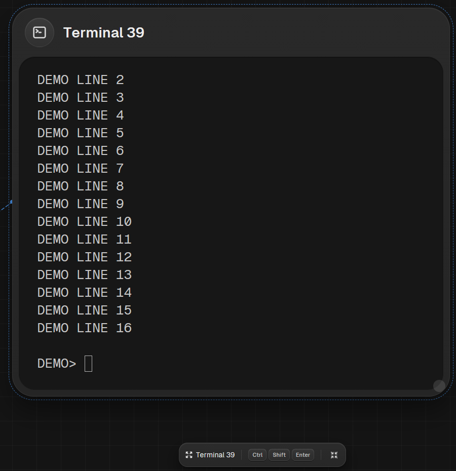 Terminal node filling the canvas in focus mode